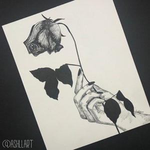 Rose: ORIGINAL INKTOBER 8 x 10&quot; Pen & Ink DRAWING