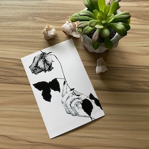 MINI PRINT - Wilted Rose - 4&quot;x6&quot; Art Print, Pen and Ink Inktober Drawing