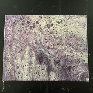 White and Purple Acrylic Pour Painting - 8&quot;x10&quot; Fluid Art Painting
