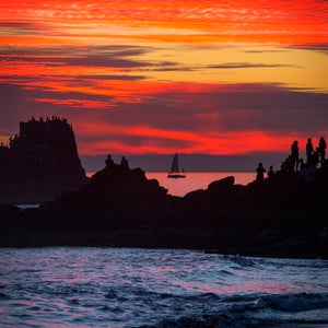 Beach Photography, Sunset, Sailboat, Wall Art, Bedroom Decor, Office Decor, Seal Rock, Crescent Cove, California Beach Sunset, Red Sky