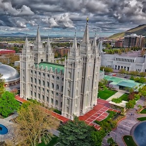 Temple Square from the Air, LDS Salt Lake Temple, Mormon Tabernacle, LDS Conference Center, Home Decor, Temple Square Aerial Picture