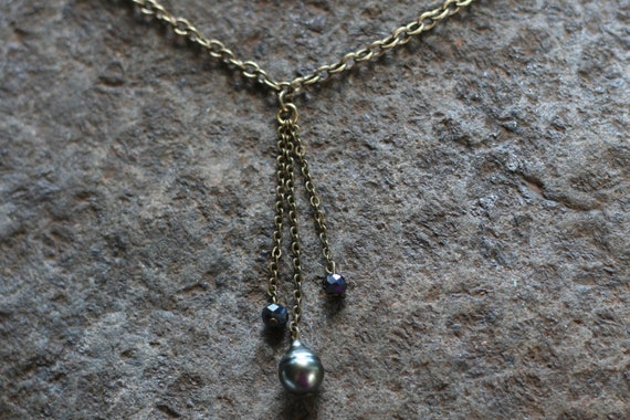 Collier En Métal Cuivré Authentique Perle De Tahiti Et Perles De Swarovski