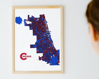 Chicago, Illinois Map Art (Conjunto de 8) Decoración de pared - Osos, Toros, Blackhawks, Cachorros, Medias Blancas, Depaul Blue Demons, Chicago Fire, Blanco y Negro