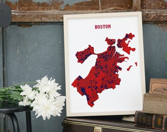 Boston, Massachusetts Map Art (Conjunto de 7) Decoración de pared - Celtics, Bruins, Medias Rojas, Patriotas de Nueva Inglaterra, Boston College, Harvard, Blanco y Negro