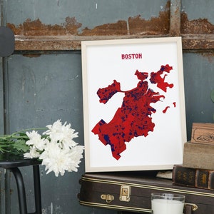 Boston, Massachusetts Map Art (Set of 7) Wall Decor - Celtics, Bruins, Red Sox, New England Patriots, Boston College, Harvard, Black & White