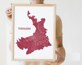 Tuscaloosa, Alabama Map Art (Set of 2) Wall Decor - Alabama Crimson Tide - University of Alabama - Black & White