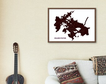 College Station, Texas Map Art (Set of 2) Wall Decor - Texas A&M University Aggies - Black and White