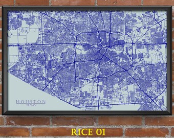 Texas Map Art Houston Rockets Dynamo Oilers Texans Astros Cougars Rice Owls Mancave Dorm Room Superfan Houston