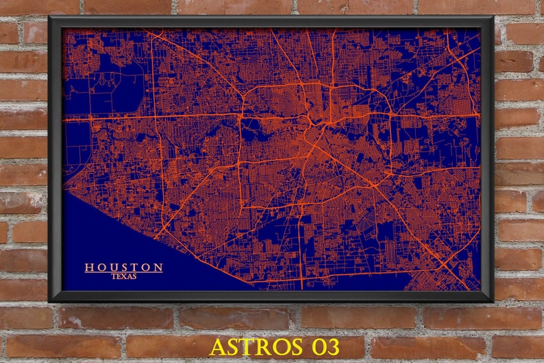 Texas Map Art Houston Rockets Dynamo Oilers Texans Astros Cougars Rice Owls Mancave Dorm Room Superfan Houston