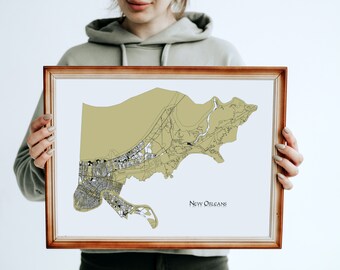 Arte de mapas de Nueva Orleans, Luisiana (juego de 4) Decoración de pared - Santos - Pelícanos - Universidad de Tulane - Blanco y negro