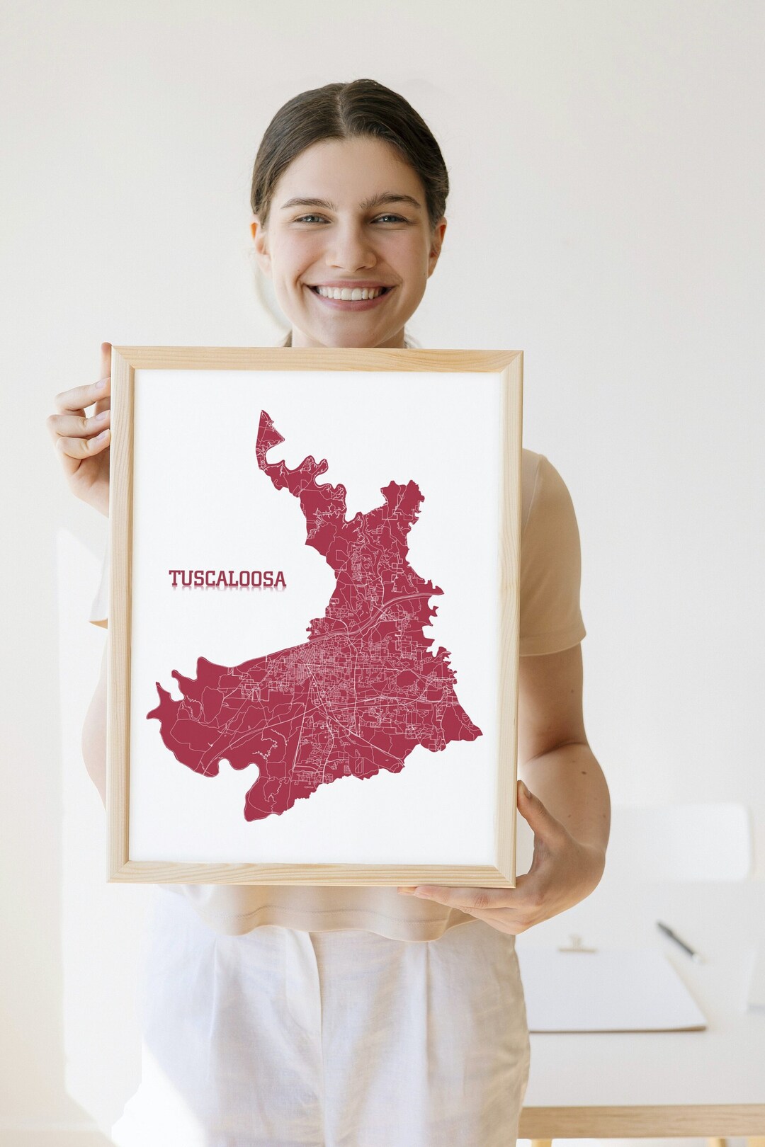 Tuscaloosa, Alabama Map Art set of 2 Wall Decor Alabama Crimson Tide