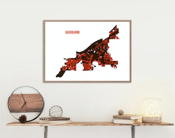 Cleveland, Ohio Map Art (Conjunto de 6) Decoración de pared - Marrones - Cavs - Cavs Retro - Guardianes - Universidad Estatal de Cleveland - Blanco y Negro