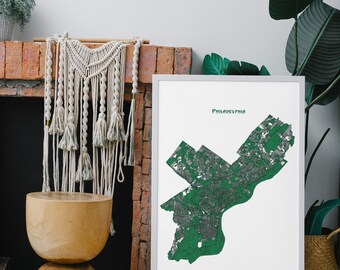 Arte de mapas de Filadelfia, Pensilvania (juego de 9) Decoración de pared - Eagles (2/Kelly Green), Flyers (2), Phillies (2), 76ers, Union - Blanco y negro