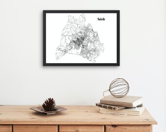 Nashville, Tennessee Map Art (Set of 5) Wall Decor - Nashville Predators - Tennessee Titans - Nashville SC - Vanderbilt - Black & White
