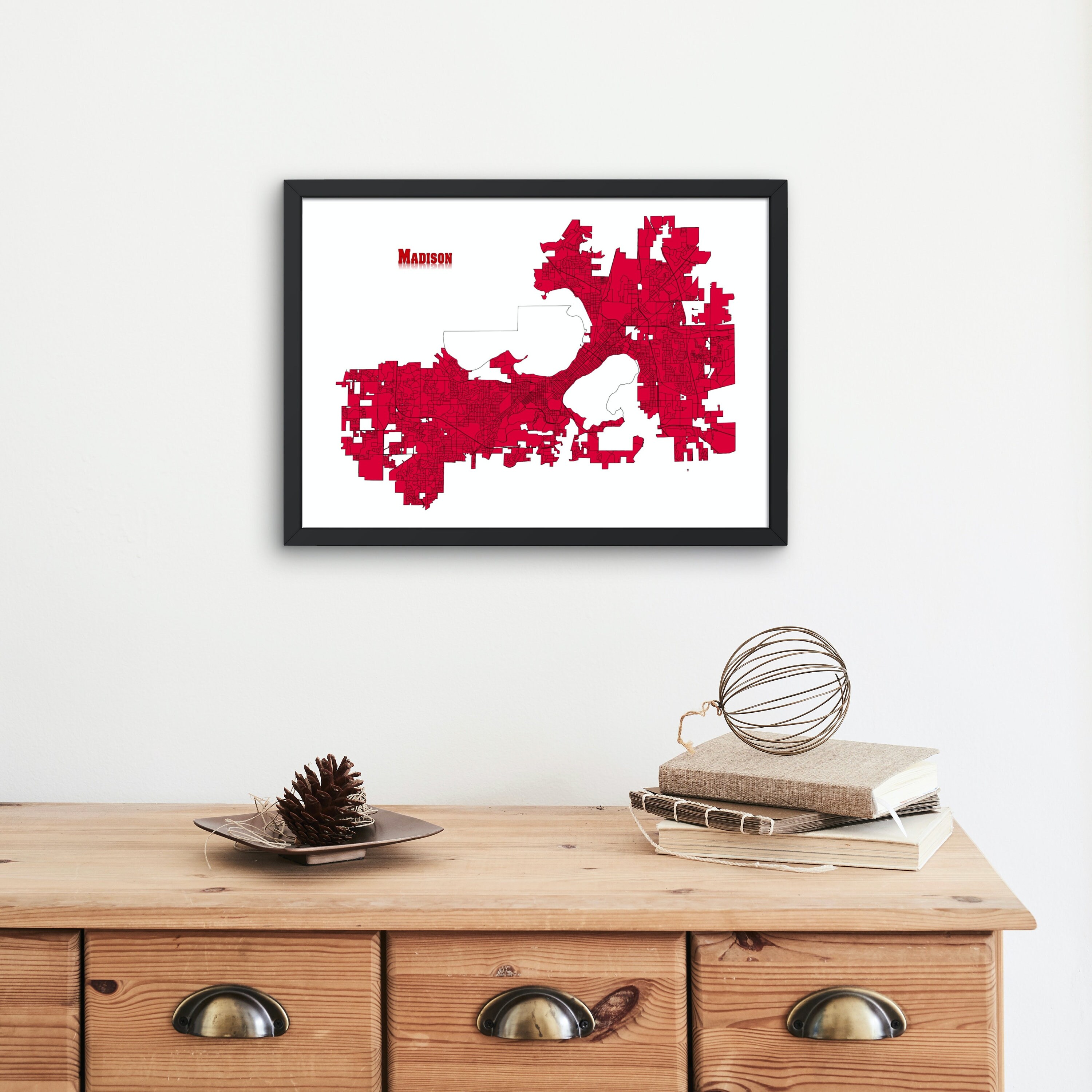 Madison, Wisconsin Map Art (Set of 2) Wall Decor - Wisconsin Badgers - Black & White