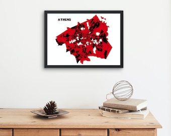 Athens, Georgia Map Art (Set of 2) Wall Decor - University of Georgia Bulldogs - Black & White