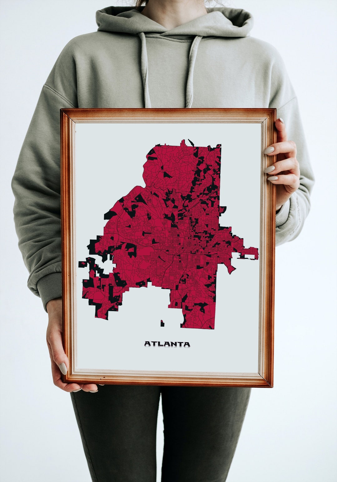 Atlanta, Georgia Map Art set of 7 Wall Decor Braves, Falcons, Hawks