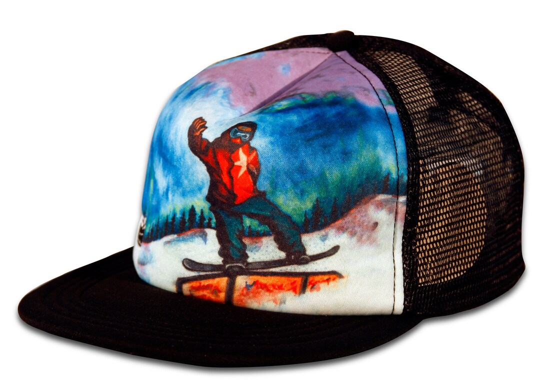 SNOWBOARD TRUCKER HAT, Ski Hat, Artistic Hat, Railslide Hat, Snow Hat