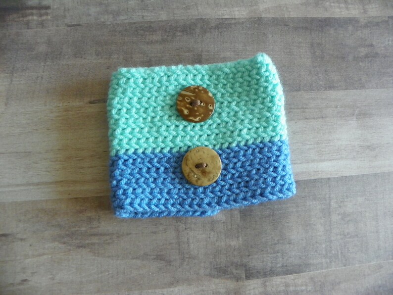 Ocean Inspired Coffee Cozy with Wooden Buttons