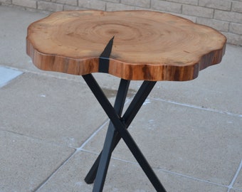 Wood Tree Slice Table With Epoxy and Metal Legs