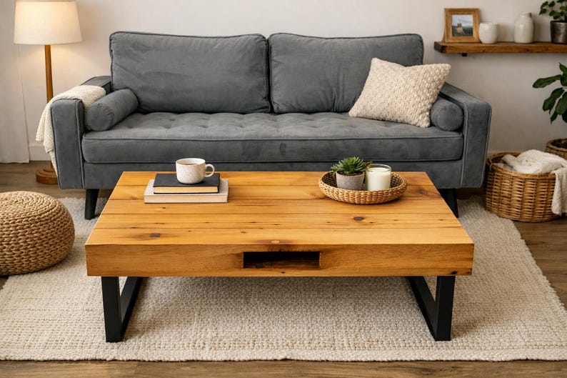 Handcrafted Reclaimed Barn Beam Coffee Table, Metal Legs, Ideal for Man Cave immagine 14