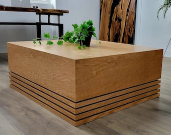 Tavolino da caffè in rovere a cubo, tavolino moderno di metà secolo