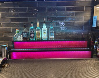 Epoxy Panel, Bottle Bar Riser, LED Lights, 46" Tiered Liquor Display Shelf