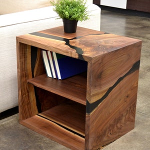 Black Walnut Epoxy Side Table, Modern Nightstand