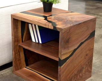 Black Walnut Epoxy Side Table, Modern Nightstand