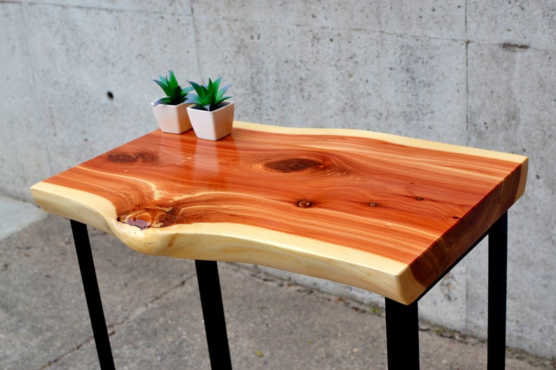 Small Live Edge Cedar Entryway Console Table With Metal Legs Etsy