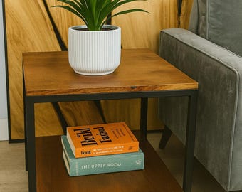 Modern Black Walnut End Table, Custom-Made with Metal Legs