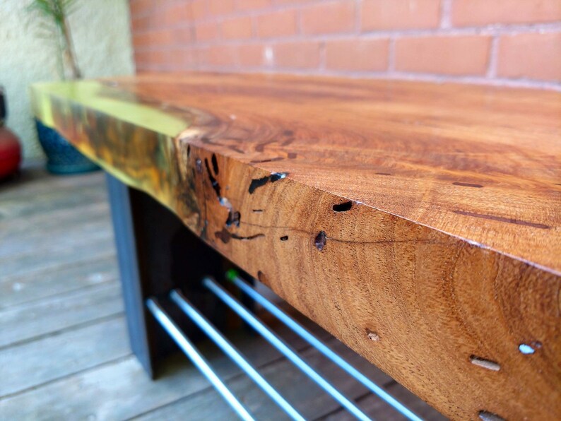 Live Edge Epoxy Resin Industrial Bench Etsy