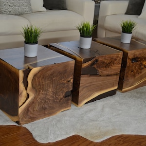 Black Walnut Cube Table, Modern Accent Table