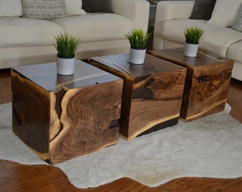 Black Walnut Cube Table, Modern Accent Table