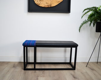 Unique Bench, Leather Bench, modern Bench, black  Bench, Upcycled Bench, Upholstered Bench, Entryway Bench, Indigenous Bench