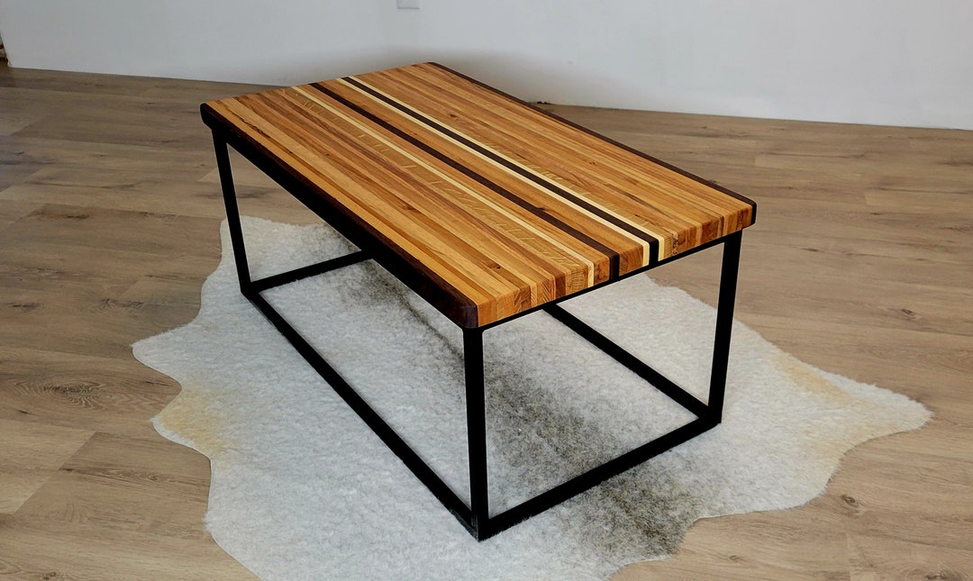 Butcher Block Table, Solid Wood Coffee Table, Wood and Steel Table