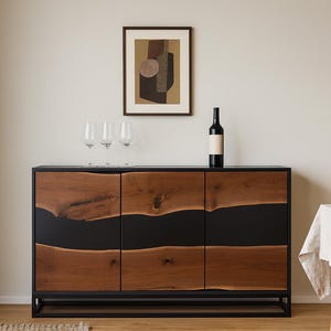 Black Epoxy Walnut Credenza, Wine Bar Cabinet, Console Table