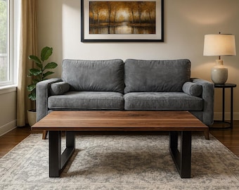 Modern Black Walnut Coffee Table, Custom-Made with Wood Legs