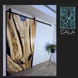 Handcrafted Live Edge Hackberry Sliding Barn Door, Custom Interior Door