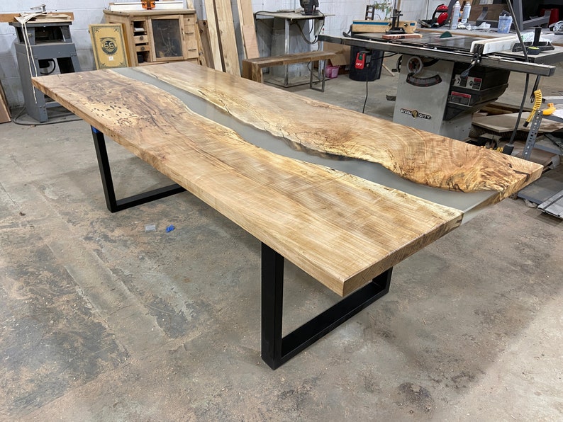 Large Live Edge Maple Epoxy River Dining Table Etsy