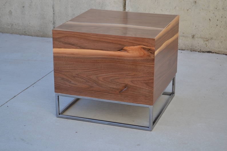 Unique accent table, wooden cube, side table, live edge small table, small coffee table, unique coffee table image 1