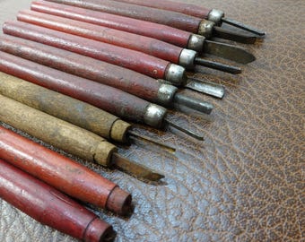 Juego de cinceles antiguos japoneses para tallar madera, 11 piezas. Herramientas para bloques de madera.