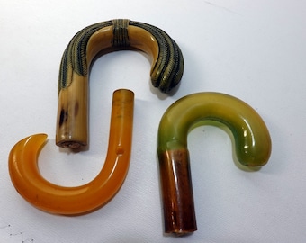 Amazing Lot of 3 Vintage Amber Bakelite Catalin Carved Cane Umbrella Handles