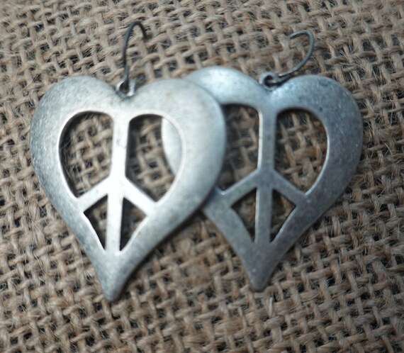 Vintage Matte Silver Dangle Cut Out Hearts With P… - image 1