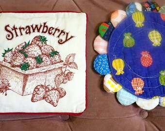 Vintage Erdbeer Topflappen Patchwork Ballon Topflappen Cottagecore Küche 2er Set