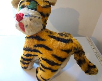Vintage Plush Tiger Stuffed Animal Felt Face Stripe Toy 13 Inch