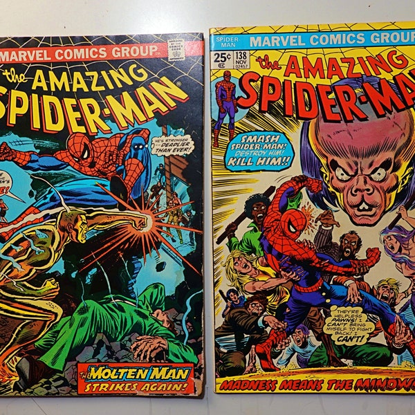 2 Issues of The Amazing SpiderMan Comics #132 May 1974 & #138 Nov 1974 Marvel Comics Universe Bronze Age Era