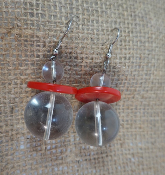Vintage 1980s Red & Clear Acrylic Bead Drop style… - image 5