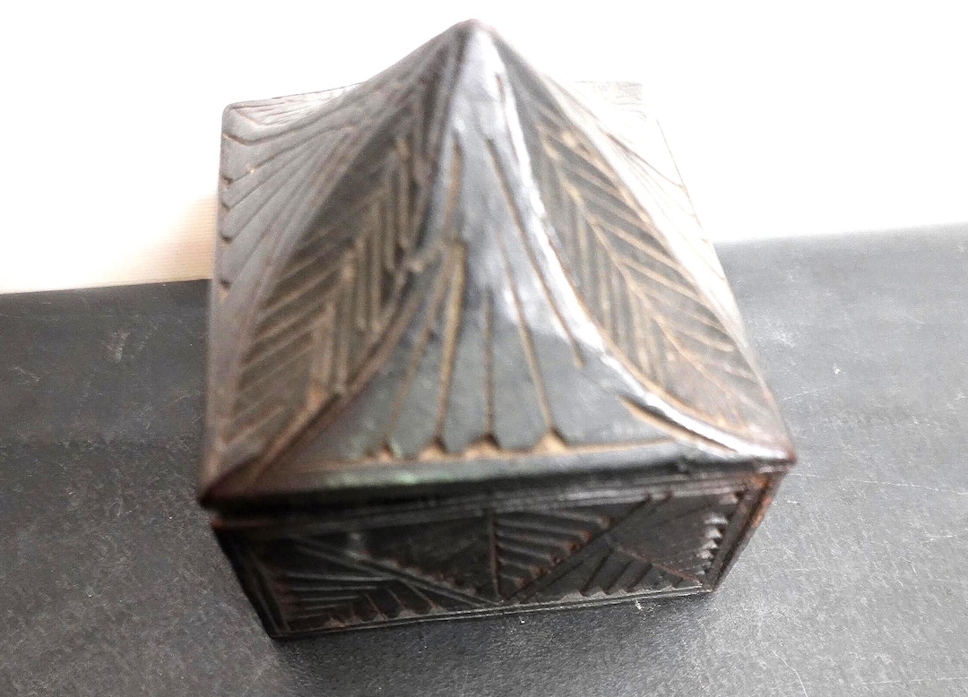 Vintage Hand Carved Nepal Temple Box Hidden Compartment Wooden Trinket ...