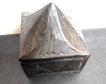 Highly Hand Carved Asian Wood Box Featuring Asian Sail Boats